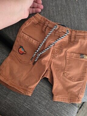 Nano Rust Orange Drawstring Cargo Shorts with Fruit Patch